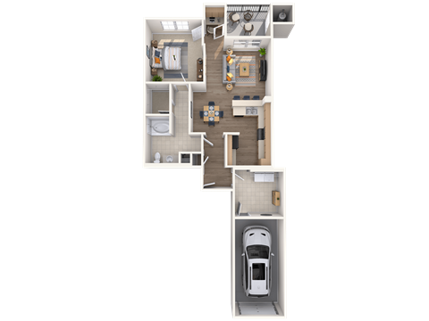 Floor plan for 1 bed, 1 bath, 845 sqft